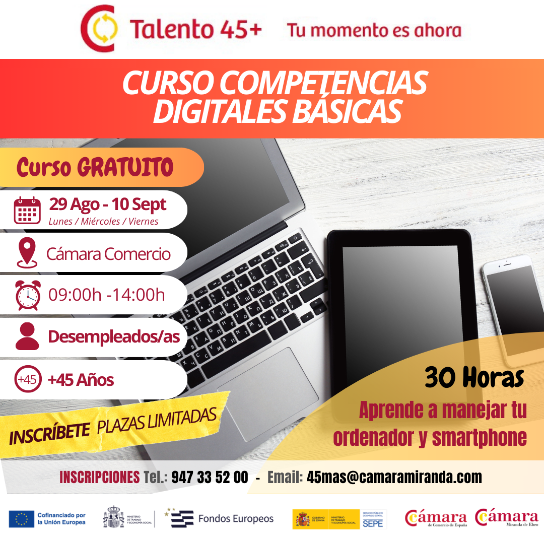 CURSO COMPETENCIAS DIGITALES BÁSICAS. DESEMPLEADOS 45+