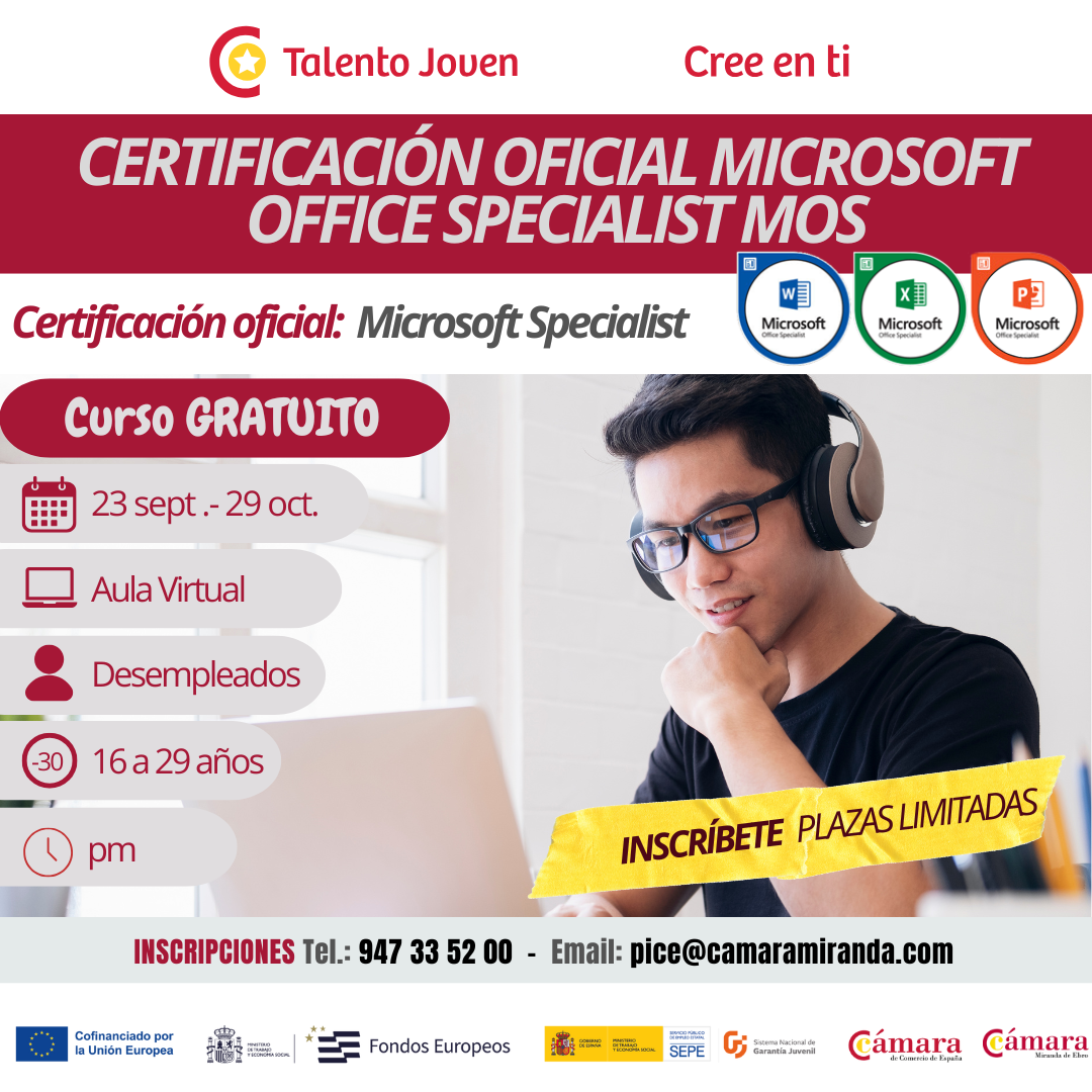 CURSO: CERTIFICACIÓN OFICIAL MICROSOFT  OFFICE SPECIALIST (MOS) 60h